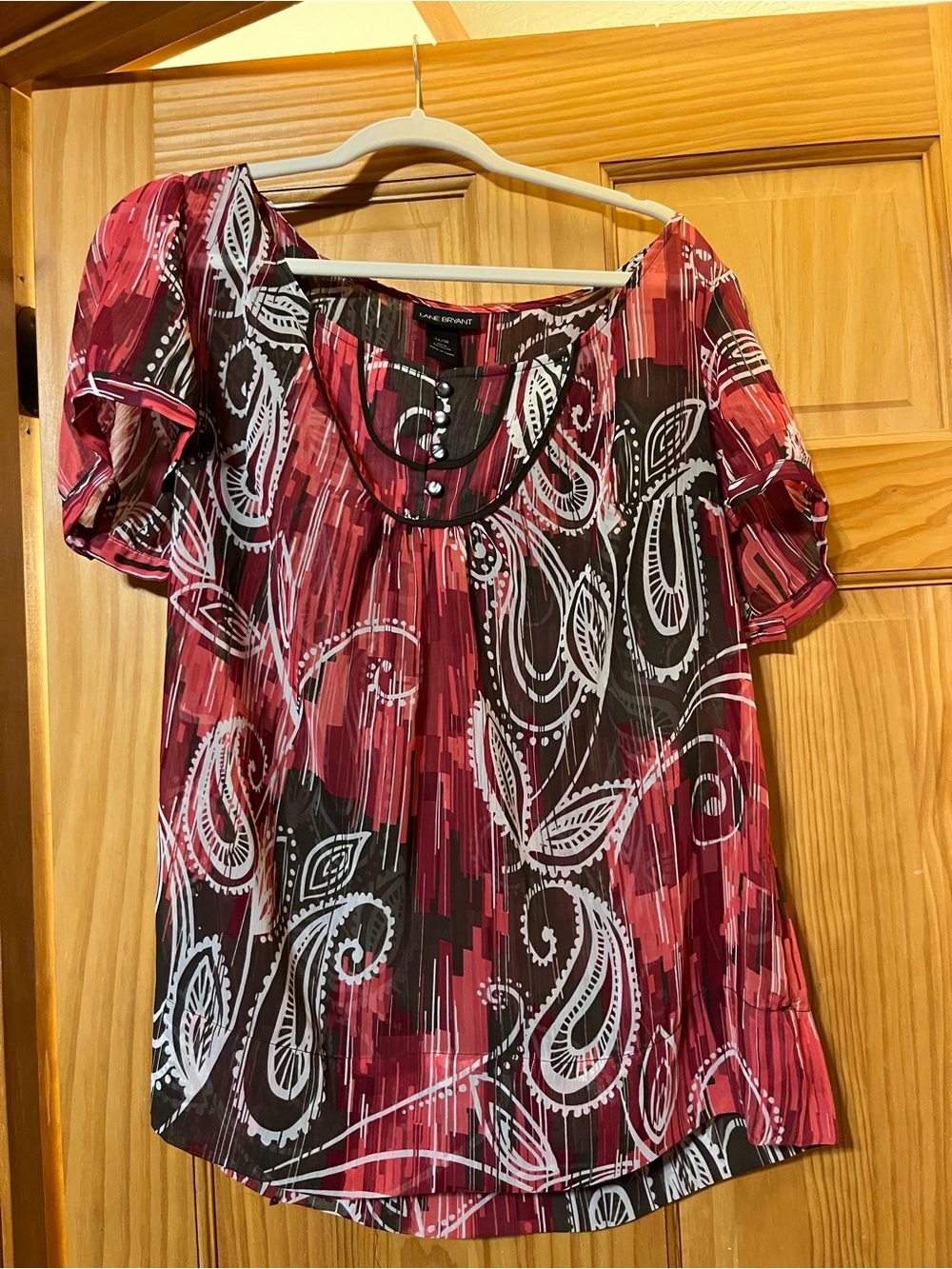 Lane Bryant Pink & Black Paisley Scoop Neck Blouse